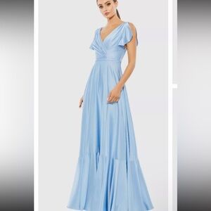 MAC Duggal Sz 16 FLOUNCE SLEEVE SATIN DRESS PERIWINKLE NWOT